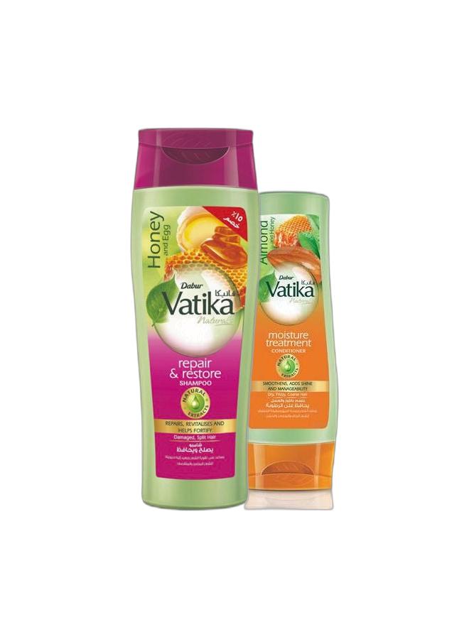 Vatika Naturals Repair & Restore Shampoo 180ml with Honey & Egg Natural Extracts + Moisture Treatment Conditioner Enriched with Almond & Honey 180ml - Image 1