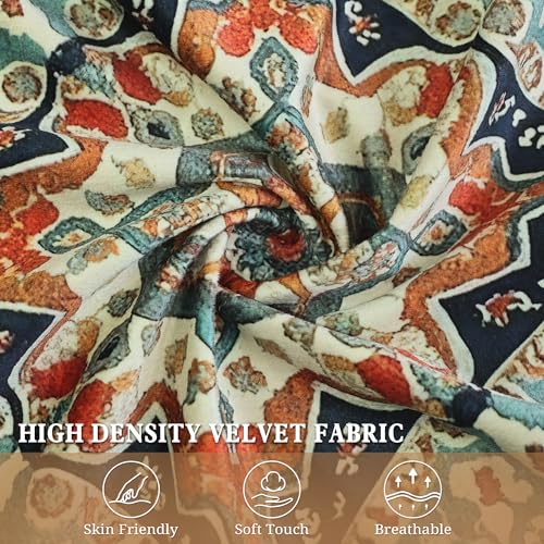 QoBexim Boho Soft Velvet Throw Pillow Covers 18x18 in Vintage Moroccan Rug Tribal Pattern Pillowcases, Antique Ethnic Decor, Geometric Pattern Cushion Cover for Sofa, Living Room, Blue, 2 Pack - Image 2