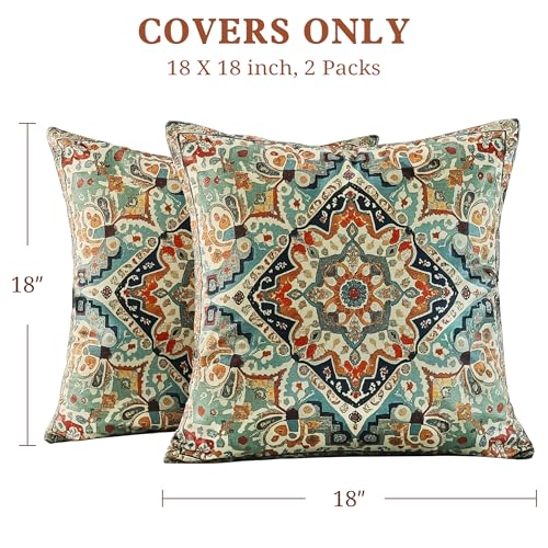 QoBexim Boho Soft Velvet Throw Pillow Covers 18x18 in Vintage Moroccan Rug Tribal Pattern Pillowcases, Antique Ethnic Decor, Geometric Pattern Cushion Cover for Sofa, Living Room, Blue, 2 Pack - Image 3