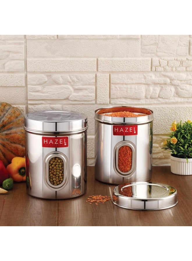 HAZEL Stainless Steel Transparent Kitchen Storage Containers with Air Tight Lid, 1700 ML, Set of 2 - Image 1