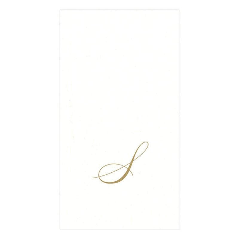 Caspari White Pearl Paper Linen Guest Towels Monogram Initial S Pack of 24