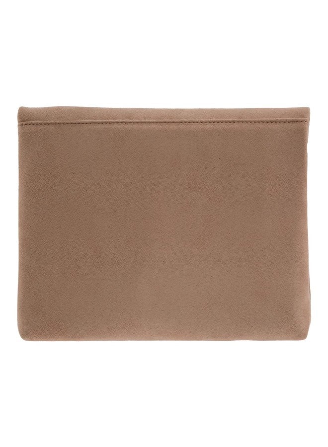 JNB Faux Micro Suede Fold Over Clutch Purse with Zipper Pocket Crossbody Chain Evening Bag, Taupe - Image 2