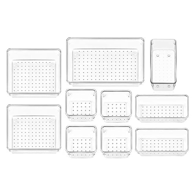 Kaito Transparent Plastic Drawer Organiser Trays Set, Storage Bins for Bathroom, Kitchen, Vanity Organizer For Bedroom Dresser Makeup Kitchen Utensil Office - Image 1