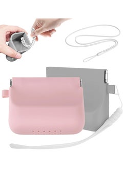 2 Pack Silicone Retainer Case with Lanyard, Durable Soft Denture Case with Vent Holes Compatible for Invisalign, Portable Mouth Guard Case Travel Containers (Pink+Grey)