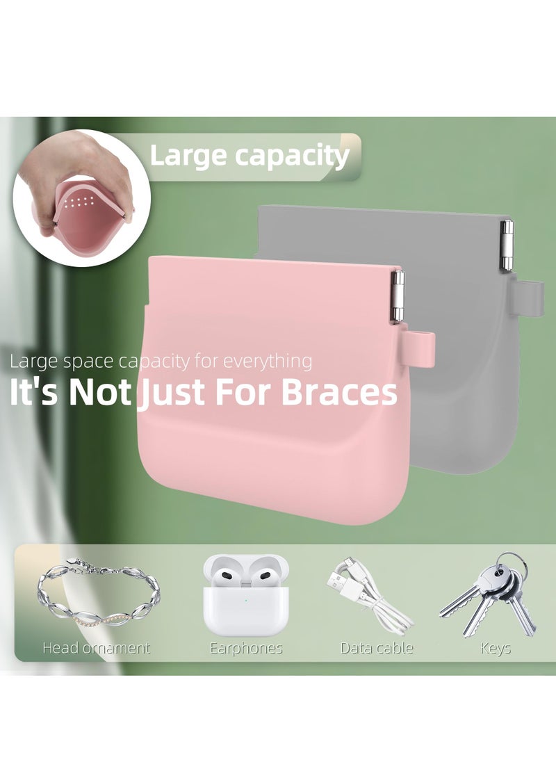 KASTWAVE - 2 Pack Silicone Retainer Case with Lanyard, Durable Soft Denture Case with Vent Holes Compatible for Invisalign, Portable Mouth Guard Case Travel Containers (Pink+Grey) - Image 1