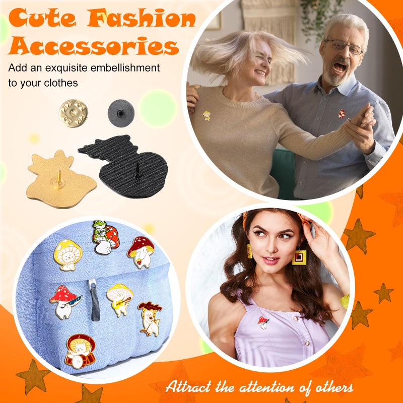 Juinte 20 Pieces Christmas Mushroom Enamel Pins Brooches Cute Mushroom Lapel Pins Cartoon Lapel Badge Gifts with Guitar Frog Cat Hedgehog for Backpack Jackets Clothes Hats Accessories(Mushroom) - Image 3