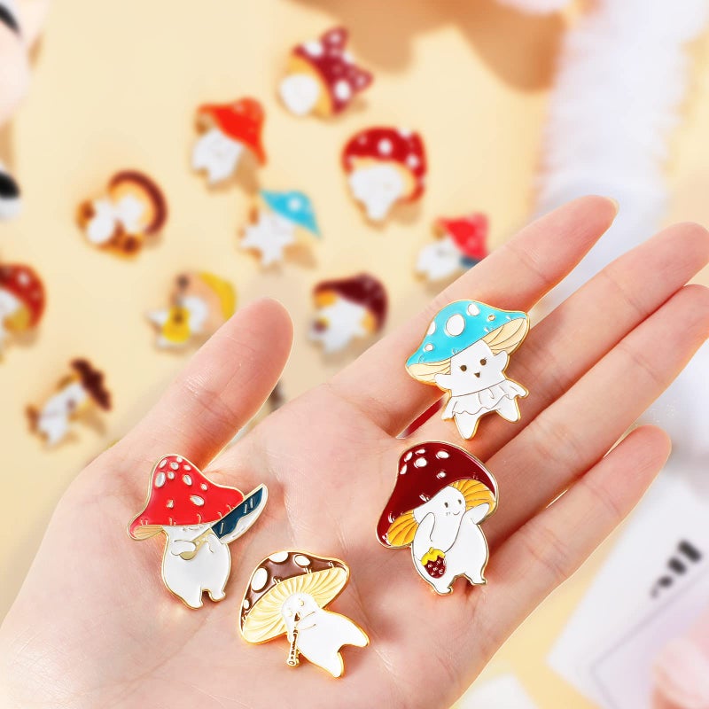 Juinte 20 Pieces Christmas Mushroom Enamel Pins Brooches Cute Mushroom Lapel Pins Cartoon Lapel Badge Gifts with Guitar Frog Cat Hedgehog for Backpack Jackets Clothes Hats Accessories(Mushroom) - Image 2