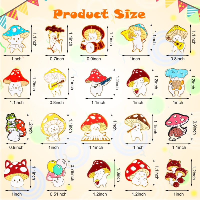 Juinte 20 Pieces Christmas Mushroom Enamel Pins Brooches Cute Mushroom Lapel Pins Cartoon Lapel Badge Gifts with Guitar Frog Cat Hedgehog for Backpack Jackets Clothes Hats Accessories(Mushroom) - Image 5