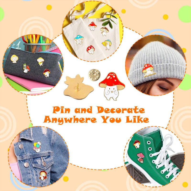 Juinte 20 Pieces Christmas Mushroom Enamel Pins Brooches Cute Mushroom Lapel Pins Cartoon Lapel Badge Gifts with Guitar Frog Cat Hedgehog for Backpack Jackets Clothes Hats Accessories(Mushroom) - Image 4