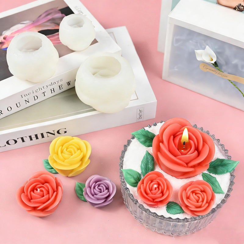 ZQYSING Rose Candle Molds, 4 Pcs Set of Large + Medium + Small 3D Rose Flower Silicone Molds with Leaf Mold for Candle Making, Epoxy Resin Casting, Handmade Soap Clay Plaster Home DÃ©cor Mom Gift - Image 4