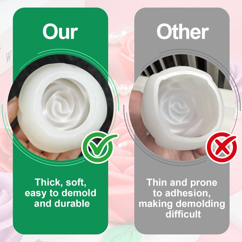 ZQYSING Rose Candle Molds, 4 Pcs Set of Large + Medium + Small 3D Rose Flower Silicone Molds with Leaf Mold for Candle Making, Epoxy Resin Casting, Handmade Soap Clay Plaster Home DÃ©cor Mom Gift - Image 2