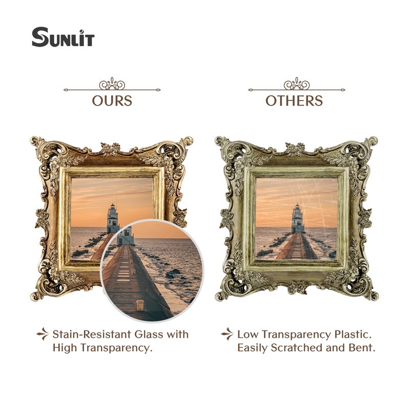 Sunlit Vintage Picture Frame 4x4 Inch  Luxury Antique Square Photo Frames with Glass Front  Photo Display  Tabletop Wall Hanging  Gift Ideas  Bronze Gold - Image 3