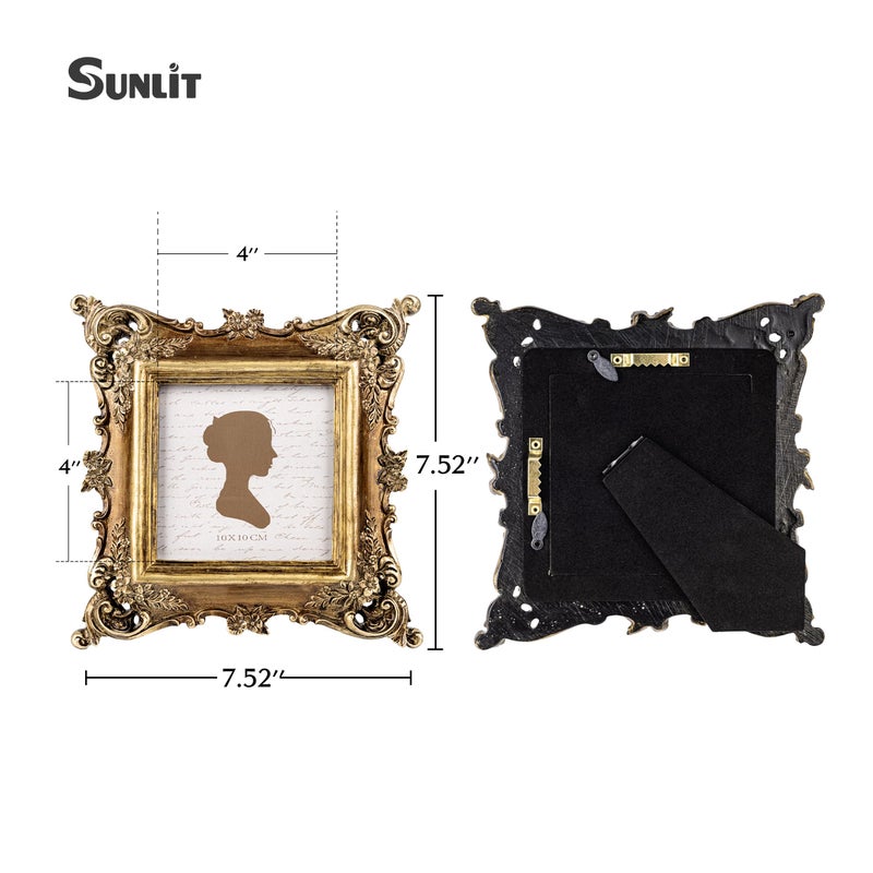 Sunlit Vintage Picture Frame 4x4 Inch  Luxury Antique Square Photo Frames with Glass Front  Photo Display  Tabletop Wall Hanging  Gift Ideas  Bronze Gold - Image 2
