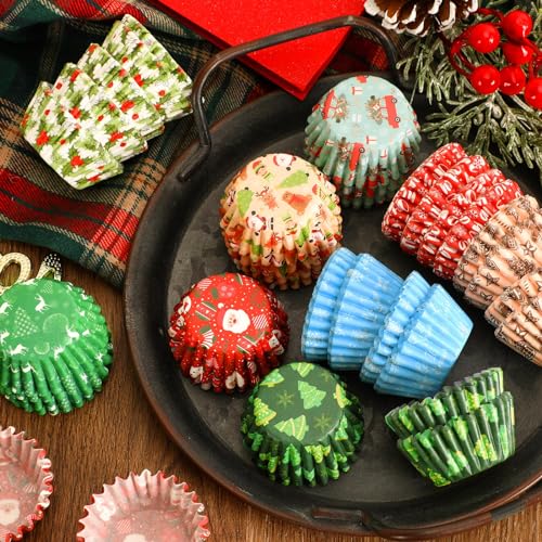 SANNIX 450pcs Christmas Cupcake Liners, Christmas Santa Claus Snowman Tree Baking Cups Cupcake Wrappers Paper Wraps Muffin Liners for Xmas Birthday Party Candy Cake Decorations Supplies(9 Designs) - Image 3