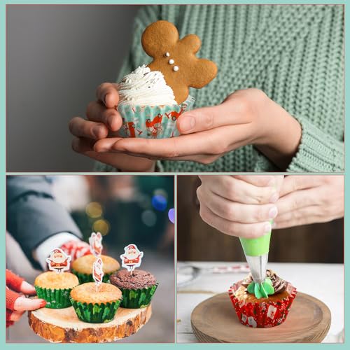 SANNIX 450pcs Christmas Cupcake Liners, Christmas Santa Claus Snowman Tree Baking Cups Cupcake Wrappers Paper Wraps Muffin Liners for Xmas Birthday Party Candy Cake Decorations Supplies(9 Designs) - Image 4