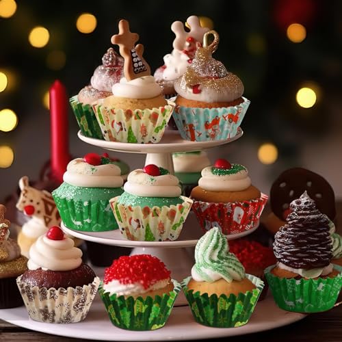 SANNIX 450pcs Christmas Cupcake Liners, Christmas Santa Claus Snowman Tree Baking Cups Cupcake Wrappers Paper Wraps Muffin Liners for Xmas Birthday Party Candy Cake Decorations Supplies(9 Designs) - Image 5