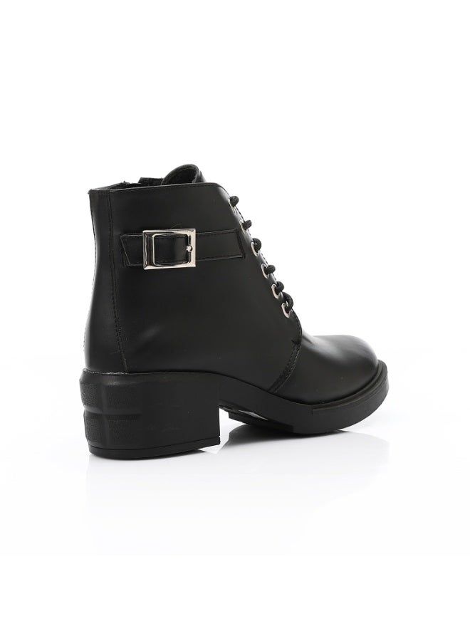 آيس كلوب مشبك زخرفية منتصف الكعب أسود أحذية الكاحل - Image 4