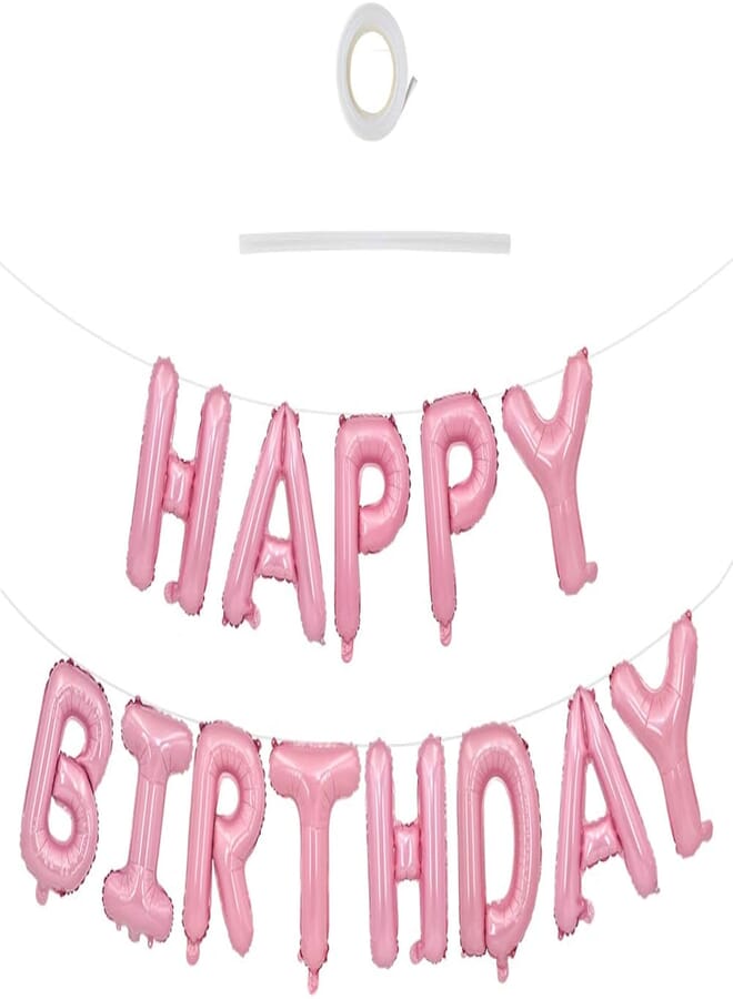 TONIFUL Light Pink Happy Birthday Balloons Banner, 16 Inch Mylar Foil Letters Birthday Sign Bunting Reusable Ecofriendly Material for Girls Boys Kids & Adults Birthday Decorations and Party Supplies