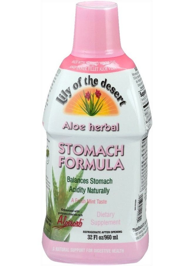 Lily Of the Desert - Lily of the Desert Stomach Formula, Organic Aloe Vera Juice with Slippery Elm, Chamomile, Peppermint, and Ginger for Gut Health, Acid Reflux, Heartburn Relief, 32 Oz - Image 1