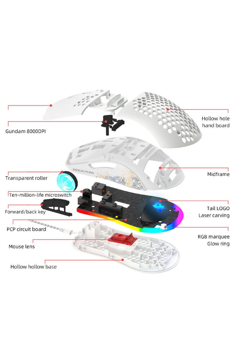 Rock Pow ROCK POW Honeycomb Gaming Mouse Ultralight High-Precision 8000 DPI Optical Sensor 6 Programmable Buttons RGB,Ergonomic Wired RGB Gaming Mice for Mac, Laptop, Computer  - Image 2