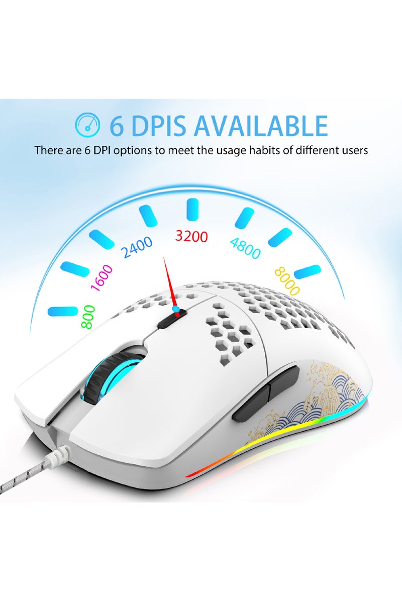 Rock Pow ROCK POW Honeycomb Gaming Mouse Ultralight High-Precision 8000 DPI Optical Sensor 6 Programmable Buttons RGB,Ergonomic Wired RGB Gaming Mice for Mac, Laptop, Computer  - Image 3
