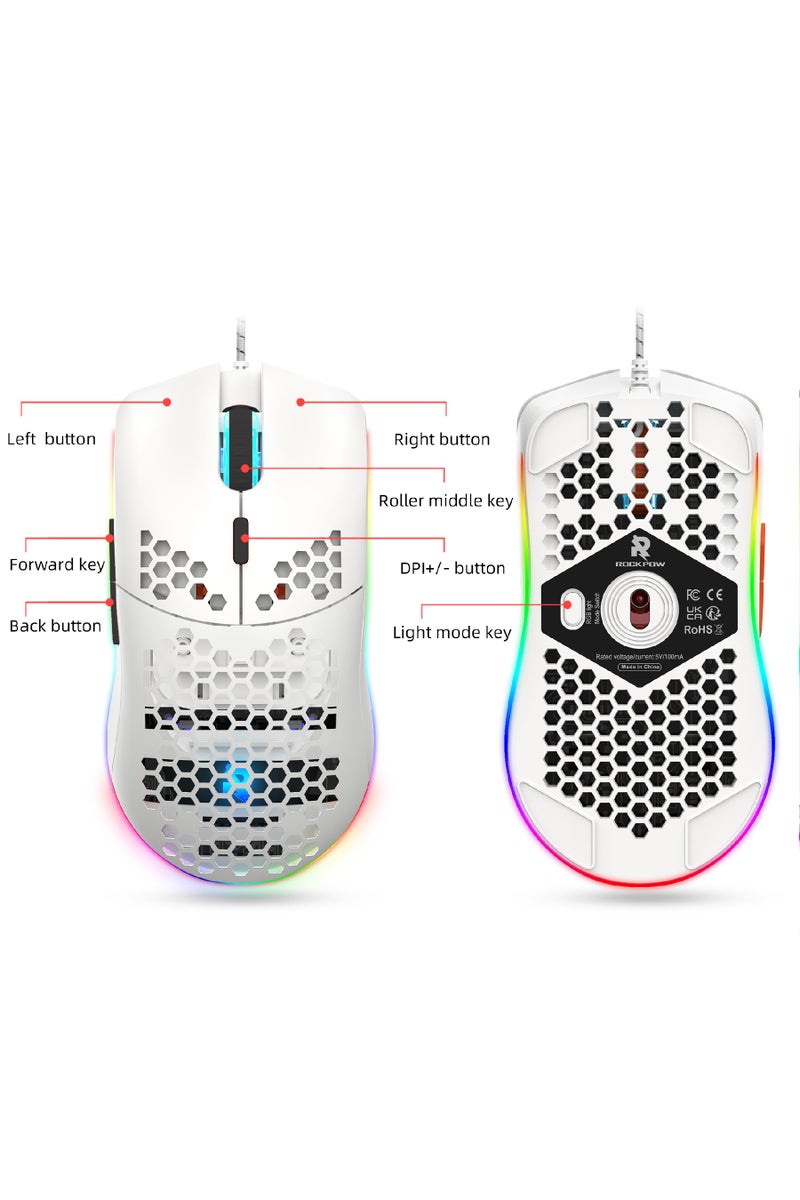 Rock Pow ROCK POW Honeycomb Gaming Mouse Ultralight High-Precision 8000 DPI Optical Sensor 6 Programmable Buttons RGB,Ergonomic Wired RGB Gaming Mice for Mac, Laptop, Computer  - Image 4