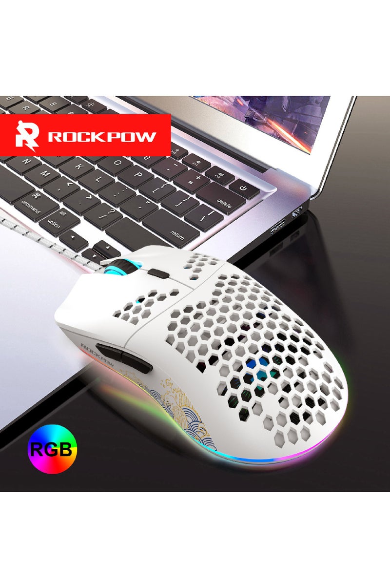 Rock Pow ROCK POW Honeycomb Gaming Mouse Ultralight High-Precision 8000 DPI Optical Sensor 6 Programmable Buttons RGB,Ergonomic Wired RGB Gaming Mice for Mac, Laptop, Computer  - Image 5