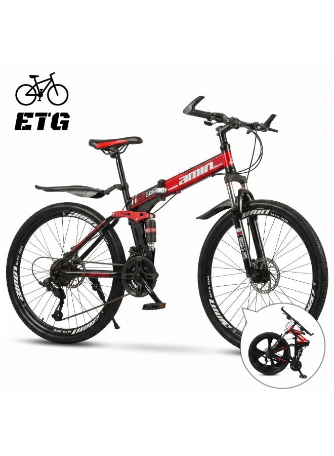 ETG 26-Inch Folding Mountain Bike, 21-Speed – Full Suspension with Shock Absorber, High-Carbon Steel - Image 1