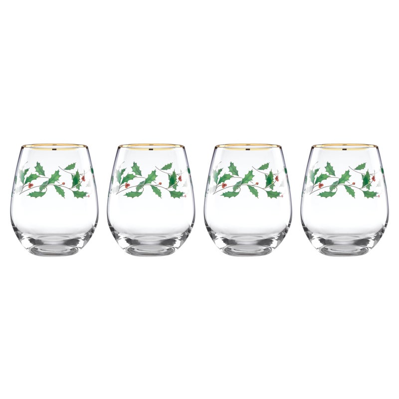 Lenox 888202 Holiday 4Piece Stemless Wine Glasses Christmas Drinkware Set Hosting