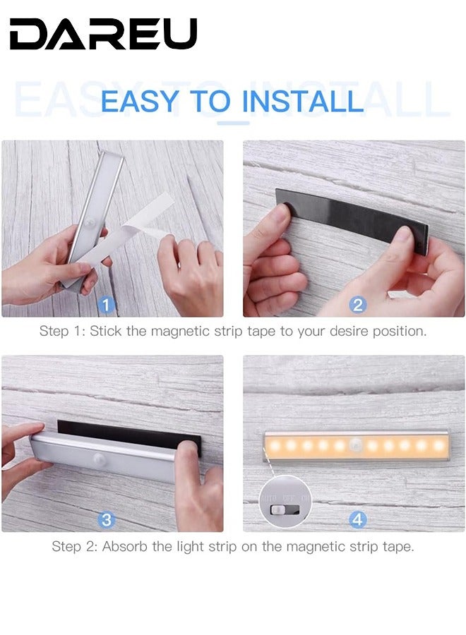 DAREU Motion Sensor Light Bar for Closet, Wardrobe & Room – Wireless LED Night Light, Battery Operated, 10 LEDs, Warm White, 3-Pack, Stick-on Anywhere, Auto On/Off - Image 4