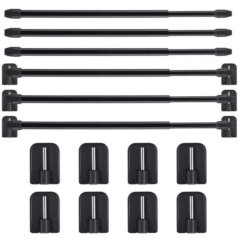 Jetec Jetec 6 Pieces Adjustable Plastic Net Curtain Rod 157275 Inch Self Adhesive Shower Curtain Rods for Window Cupboard Bars Tension Drill Less Accessories for Home Bathroom Hotel Black