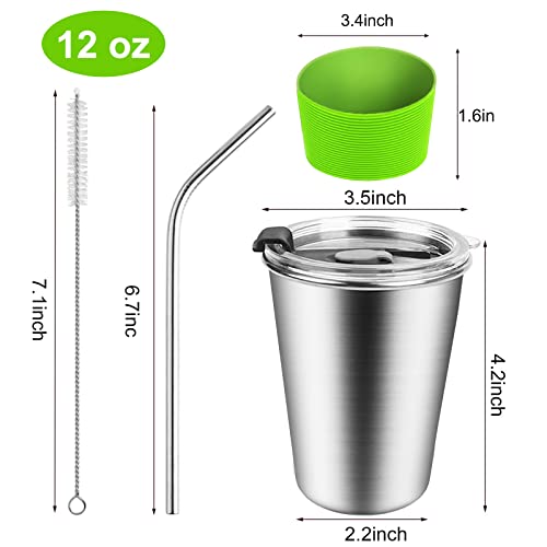 ShineMe Kids Stainless Steel Cups, Kids Metal Drinking Glasses with Lids, Stainless Steel Straws and Sleeves, 12oz Reusable Water Tumbler for Children and Adults, Apply to Indoor and Outdoor - Image 2