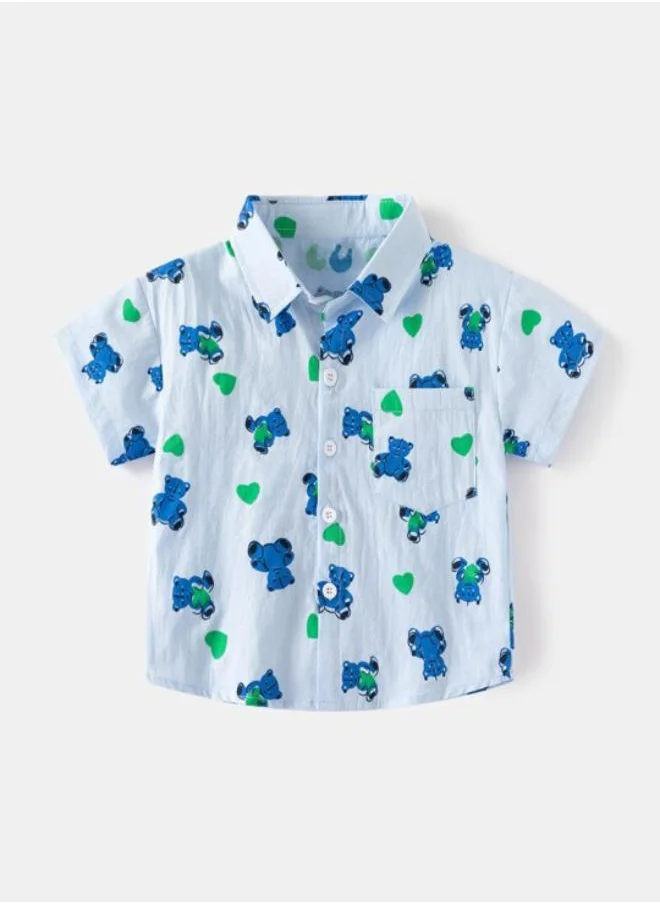 YUNIQEE Blue Collared Short Sleeve Printed Shirt & Shorts