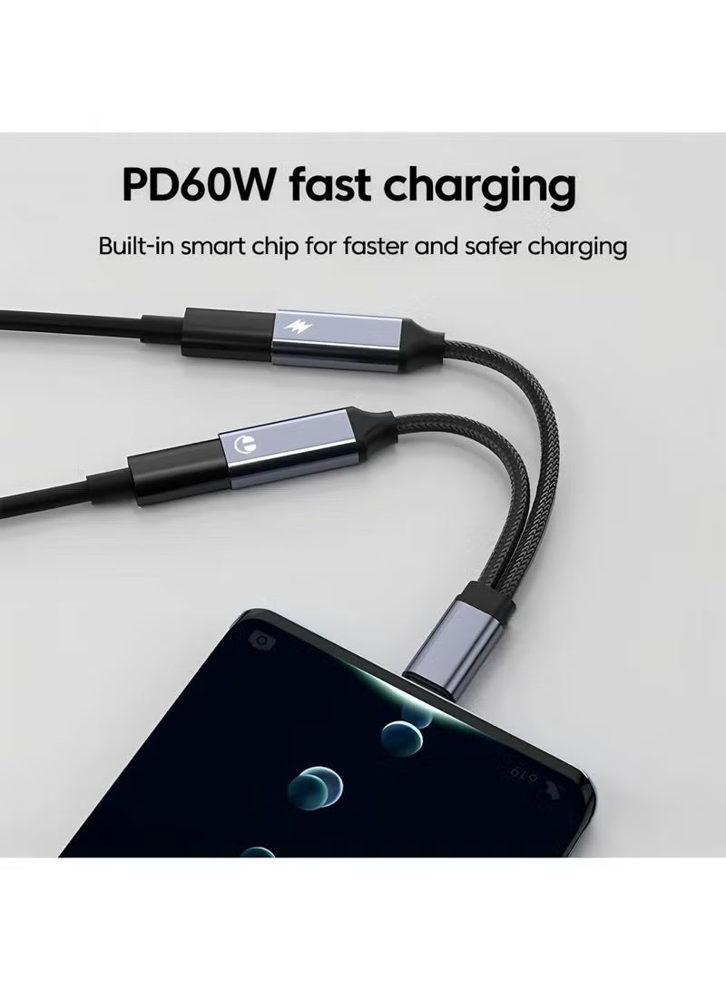أبلينم موزع USB C، محول شاحن وسماعة رأس مزدوج USB C، كابل دونجل صوتي 2 في 1 من النوع C مع شحن سريع 60 وات، يدعم الموسيقى والمكالمات، لهاتف Iphone 16 15 Pro Max، Galaxy S24 S23 Pixel 9 8 7، Ipad Pro  4.0      4 تقييمات - Image 5