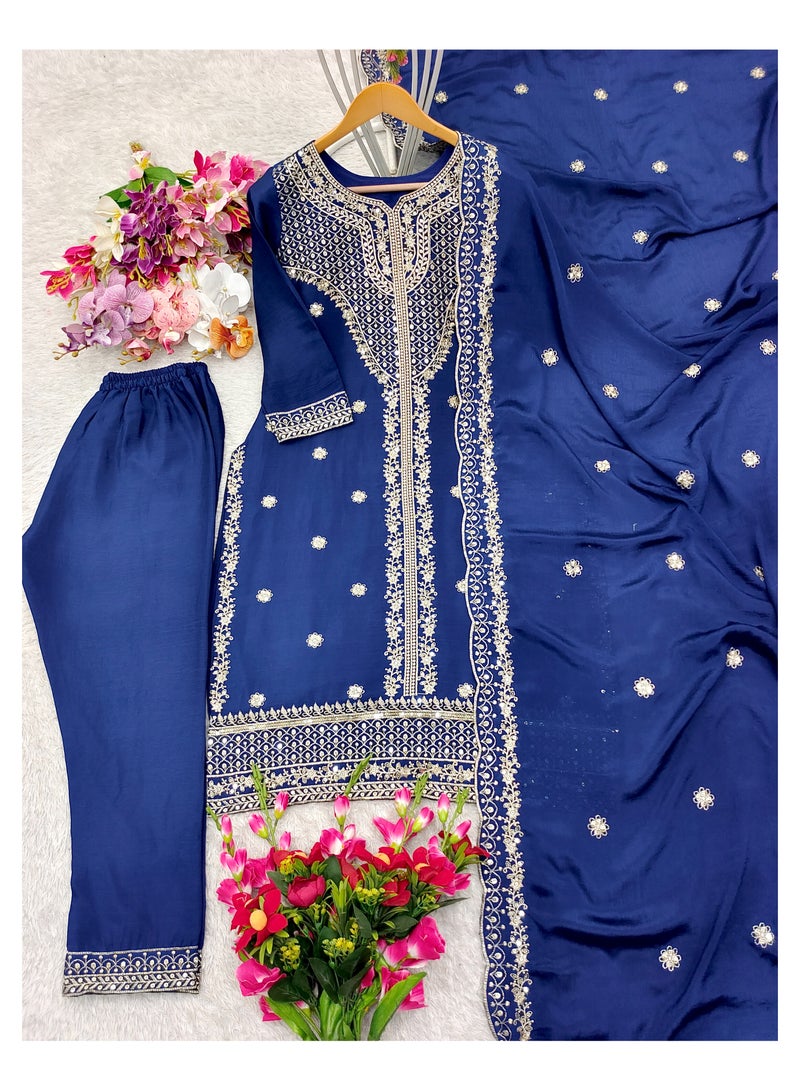 New collection pure Chinnon Top-Pent and Dupatta Set Fully Stitched ready to wear  - Image 4