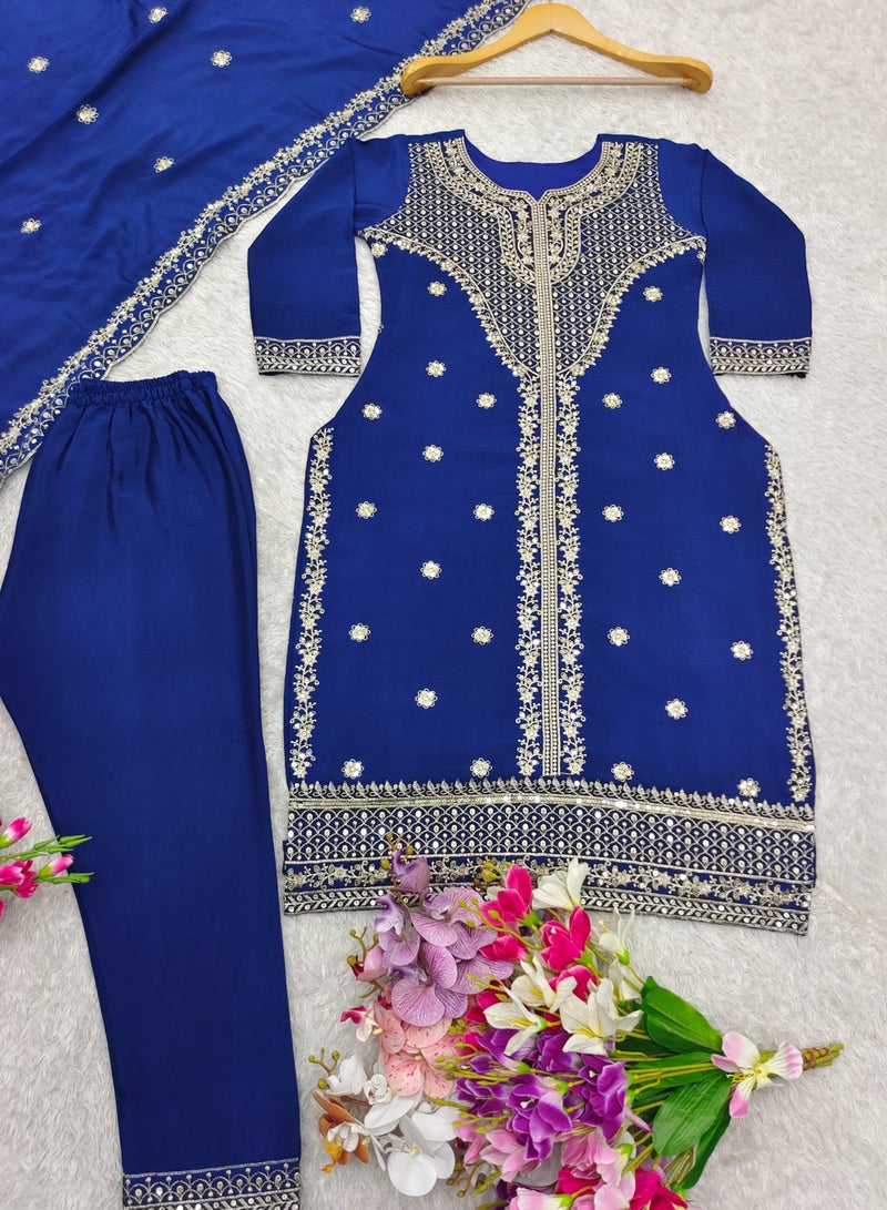 New collection pure Chinnon Top-Pent and Dupatta Set Fully Stitched ready to wear  - Image 5
