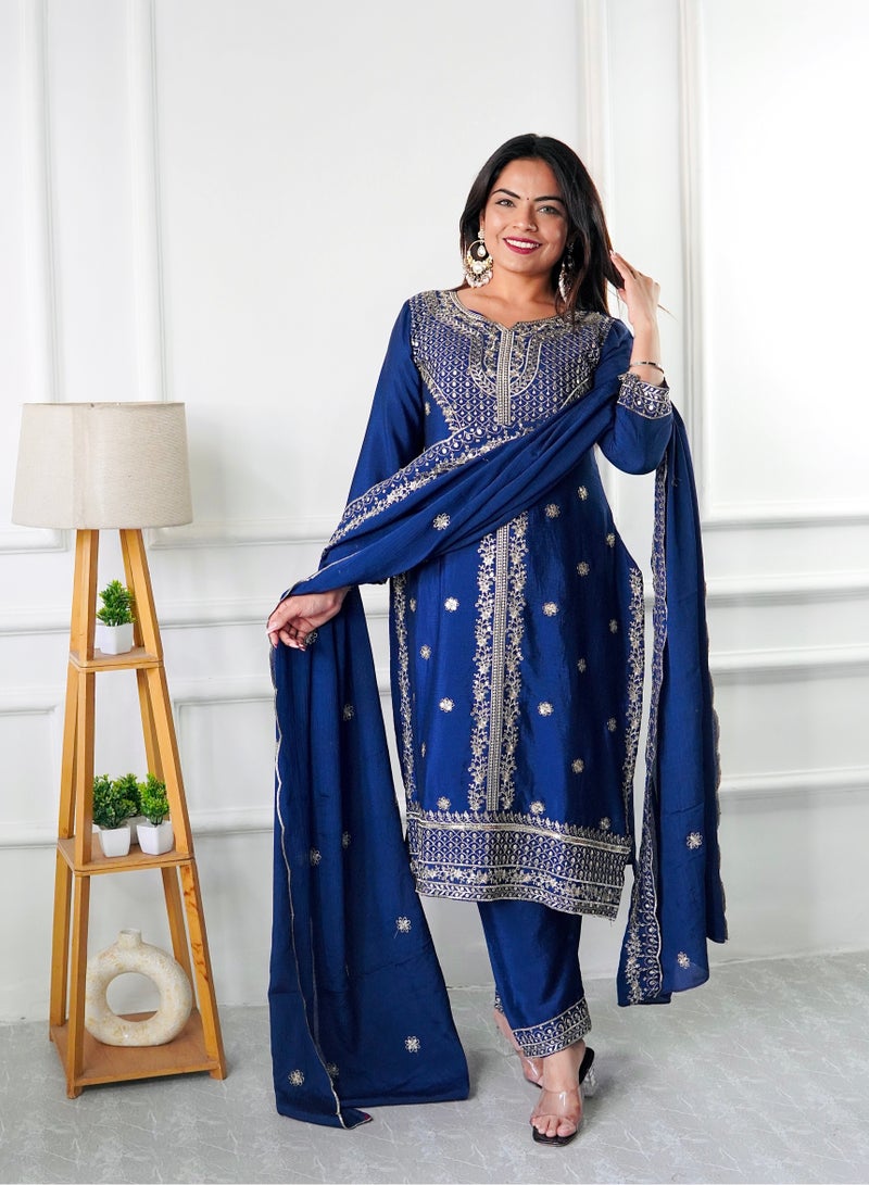 New collection pure Chinnon Top-Pent and Dupatta Set Fully Stitched ready to wear  - Image 1