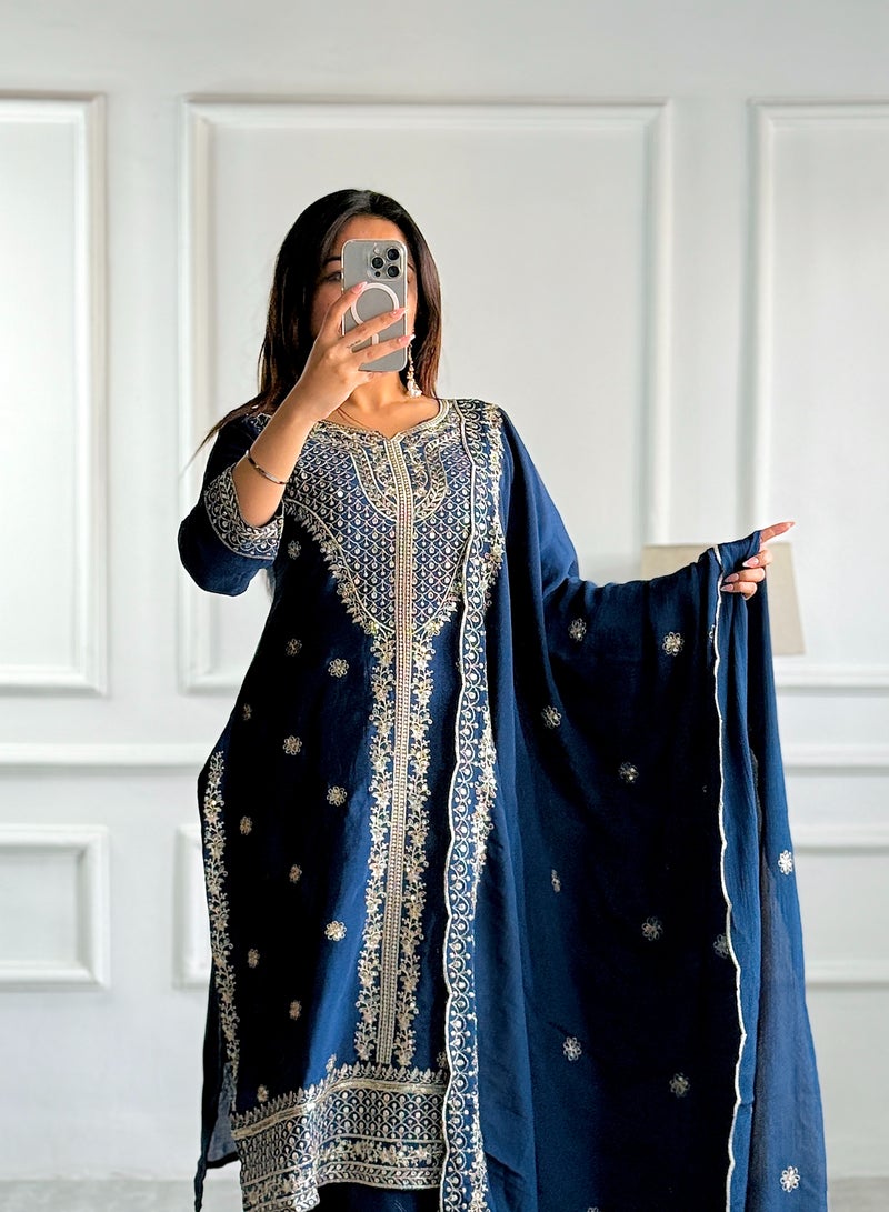 New collection pure Chinnon Top-Pent and Dupatta Set Fully Stitched ready to wear  - Image 2