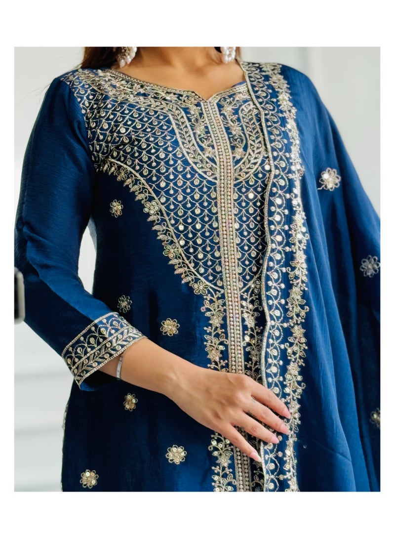 New collection pure Chinnon Top-Pent and Dupatta Set Fully Stitched ready to wear  - Image 3