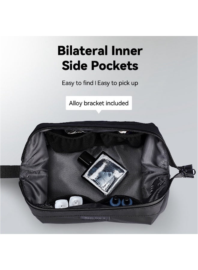 Mark Ryden MR-264 Black Travel Hand Bag – Splash-Proof Oxford Dopp Kit with Dry-Wet Separation, Alloy Bracket, and Organizer Pockets – Lightweight Multipurpose Grooming Case for Men and Women - Image 5