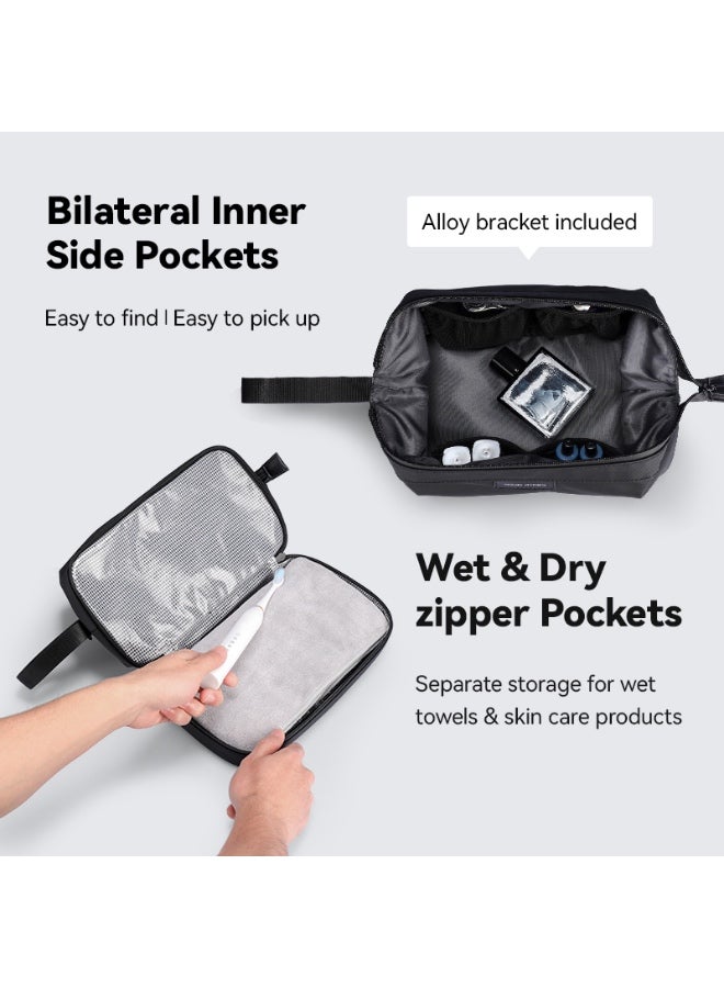 Mark Ryden MR-264 Black Travel Hand Bag – Splash-Proof Oxford Dopp Kit with Dry-Wet Separation, Alloy Bracket, and Organizer Pockets – Lightweight Multipurpose Grooming Case for Men and Women - Image 4