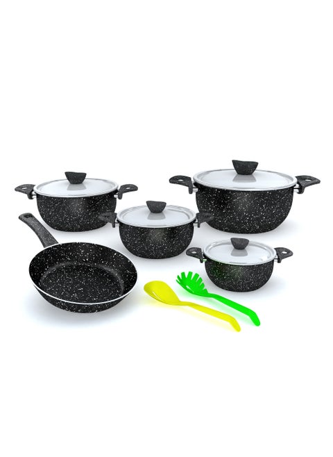 LAPIS Granite cookware set black with 11 Pieces