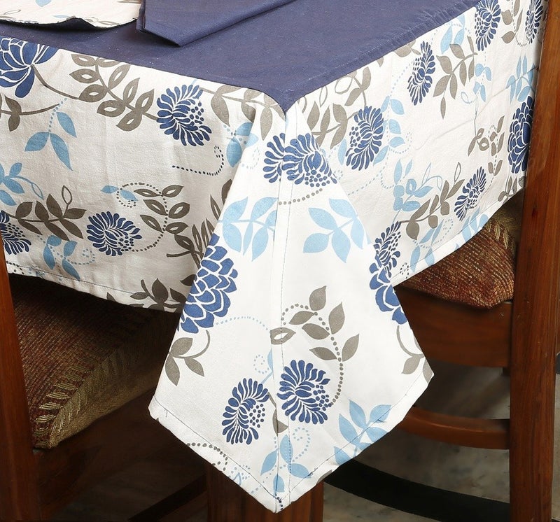 Dekor World Floral Printed Blue Rectangle Table Cover with Place Mat & Napkin (Pack of 25) 150X275 Cm / 60X108 Inches for 8 Seater Dinning Table - Image 3