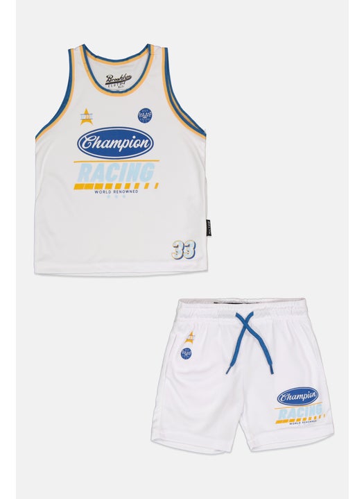 Toddlers Boy 2 Piece Graphic Print Jersey Set, White