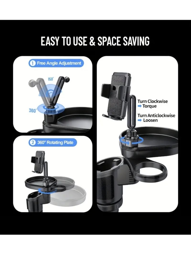 Car Cup Holder Tray, 4-in-1 Adjustable Food Table Tray, Car Cup Holder Expander with 360° Rotatable Phone Holder, Extra Beverage Cup Holder, 4 Expandable Bases for Stability, Road Trip Essentials - Image 3