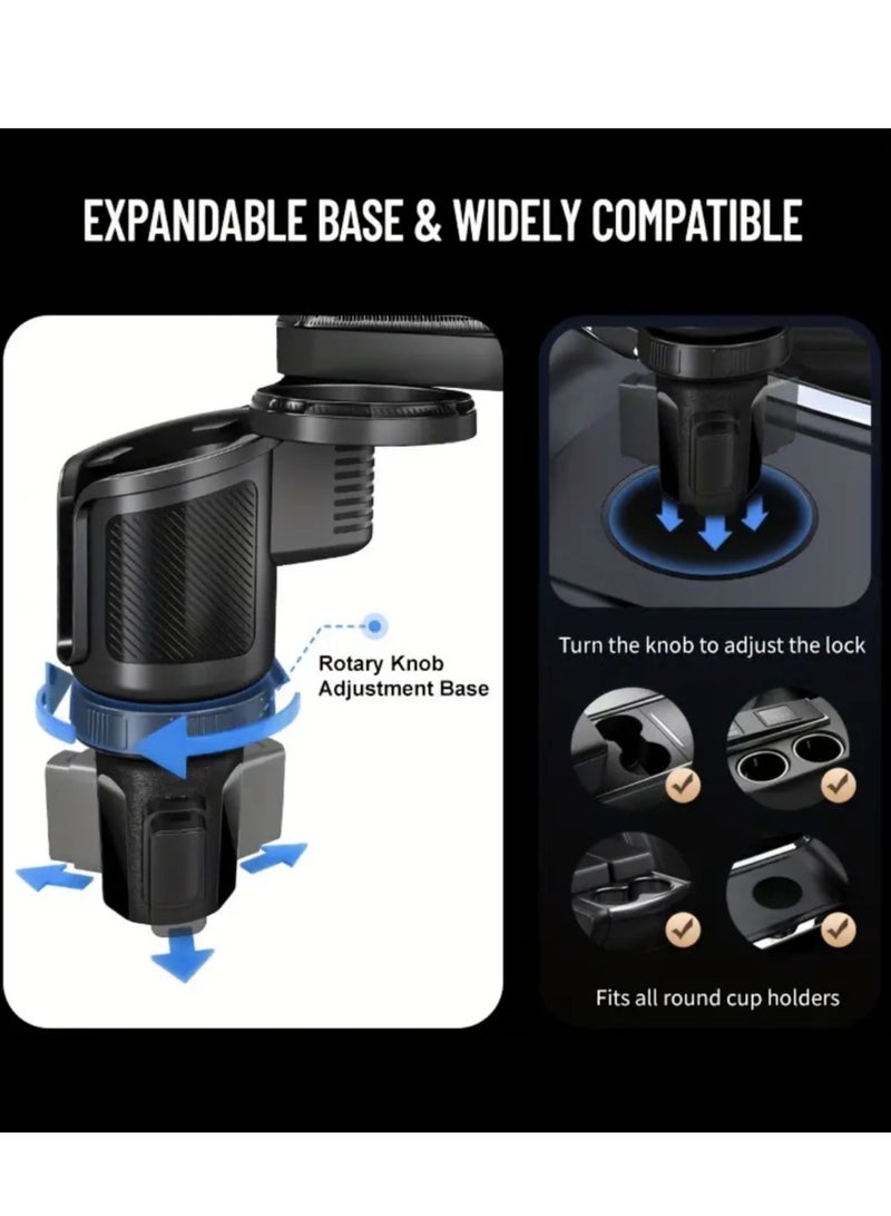Car Cup Holder Tray, 4-in-1 Adjustable Food Table Tray, Car Cup Holder Expander with 360° Rotatable Phone Holder, Extra Beverage Cup Holder, 4 Expandable Bases for Stability, Road Trip Essentials - Image 4