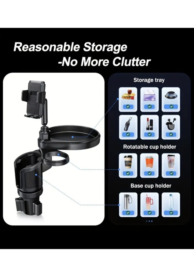 Car Cup Holder Tray, 4-in-1 Adjustable Food Table Tray, Car Cup Holder Expander with 360° Rotatable Phone Holder, Extra Beverage Cup Holder, 4 Expandable Bases for Stability, Road Trip Essentials - Image 5