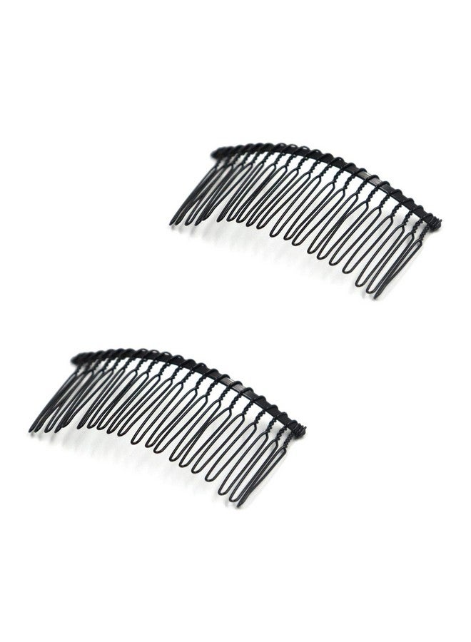 Ruwado 2 Pcs Wedding Veil Hair Side Comb Metal Black Twist Wire Curved Classic French Styling 20 Teeth Hair Pin Clamp for Fine Hair Women Girl DIY Bridal Hair Accessories (Black)