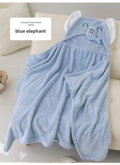 Infant Coral Fleece Hooded Cape Soft Cartoon Animal Towel Little Blue Elephant