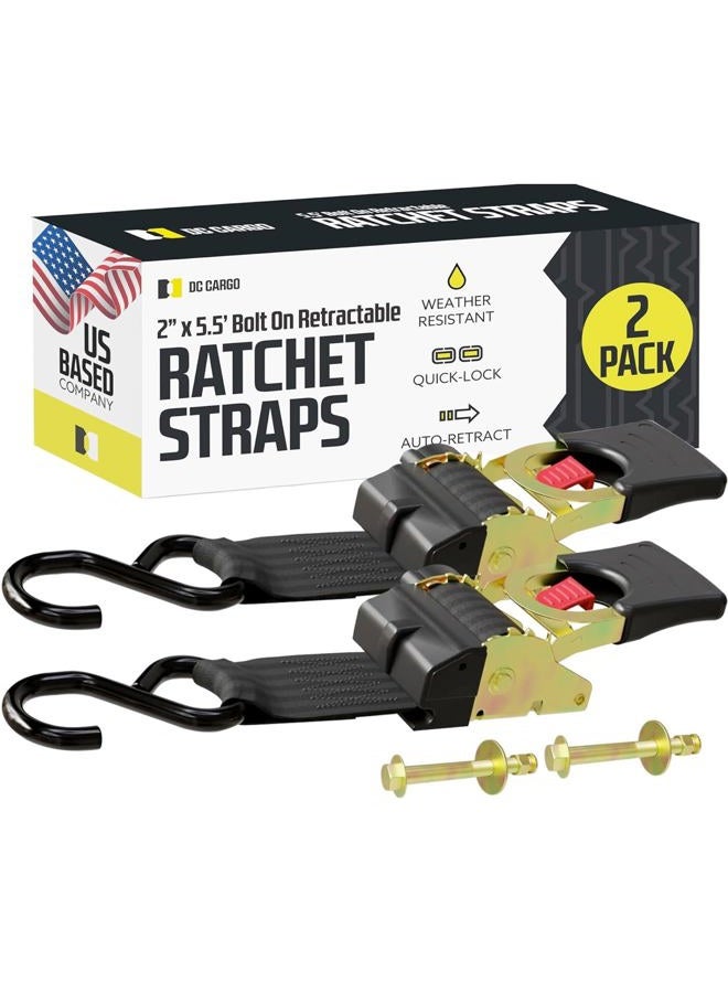 DC Cargo Mall Bolt-on Auto Retractable Ratchet Straps - (2 Pack) 2 Inch x 5.5 Ft - 1,333 lbs Break Strength - Retractable Ratchet Tie Down Straps for Boats, Jet Skis, Motorcycles, ATVs - Image 1